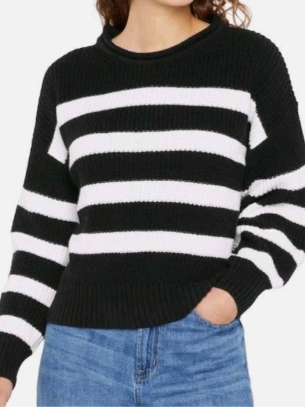 NWT Gap Cotton Roll Neck Sweater Black & White Stripes Medium